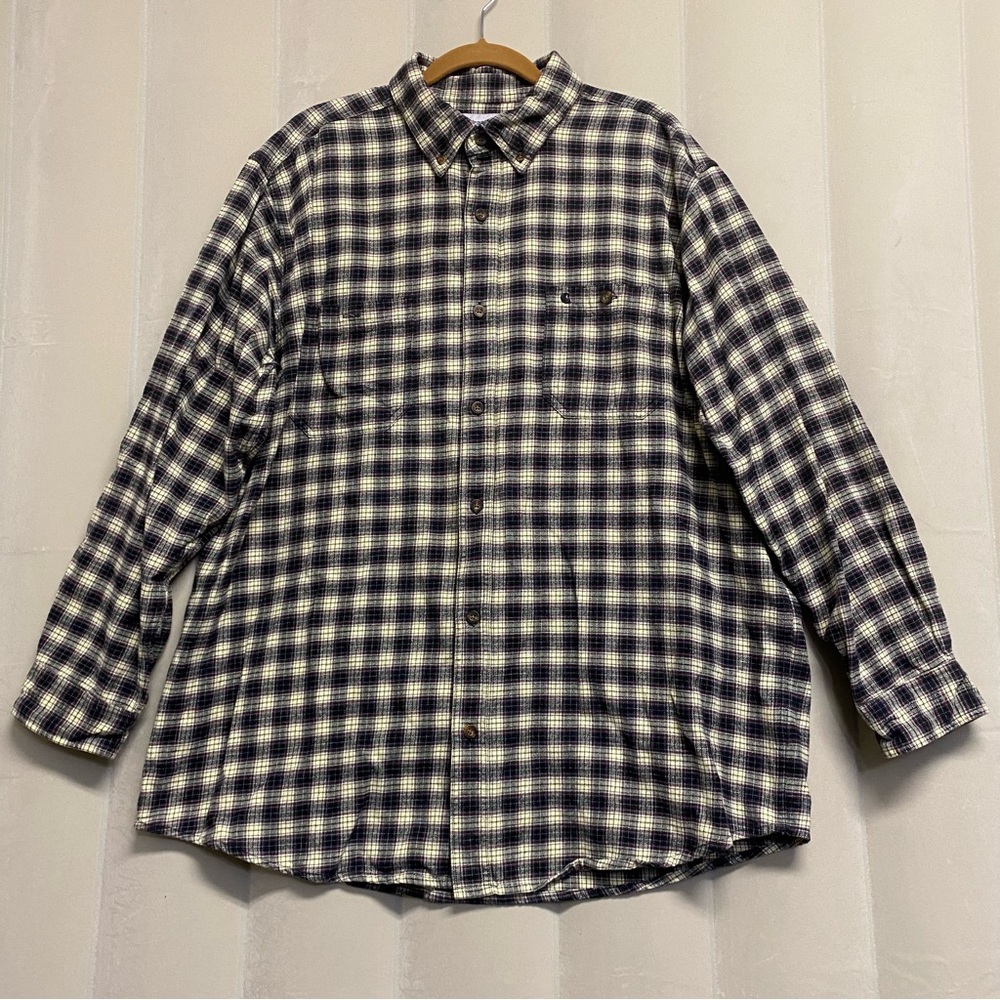 Carhartt Mens Button Down Shirt 2XL XXL Flannel Plaid 100% Cotton Masculine